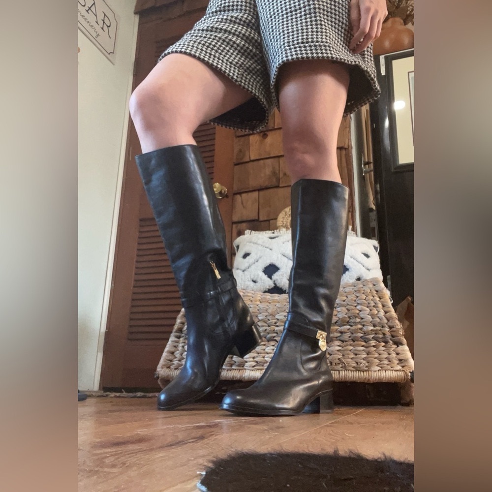 Michel Kors Black Leather Hamilton Riding Boots Size 9.5